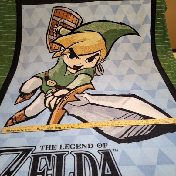 Legend of Zelda Link Fleece Throw Blanket 64x49" Cartoon Panel Green Fabric RARE - Picture 3 of 12